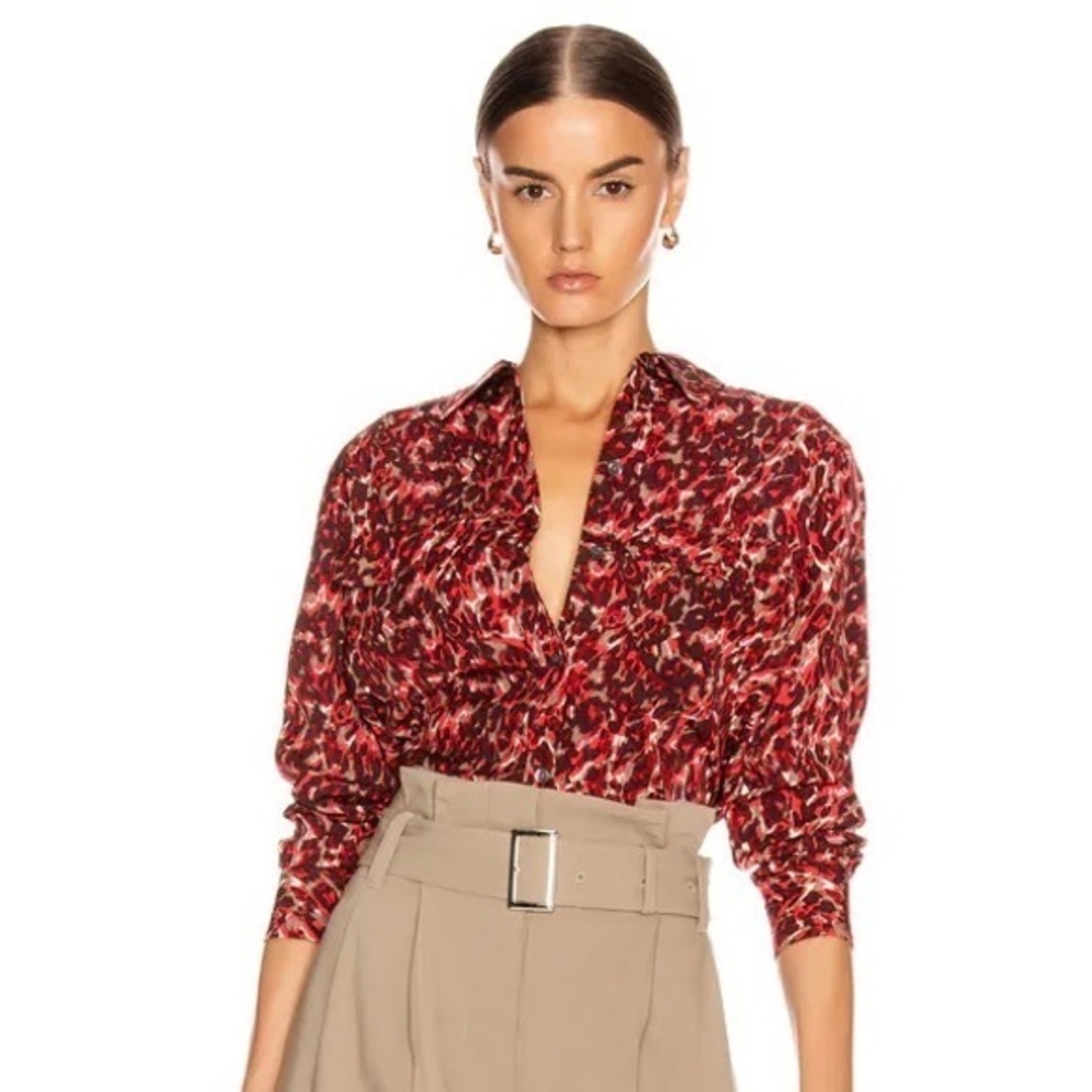 Equipment Slim-Fit Signature Leopard Print Button Down Blouse in Merlot Multi